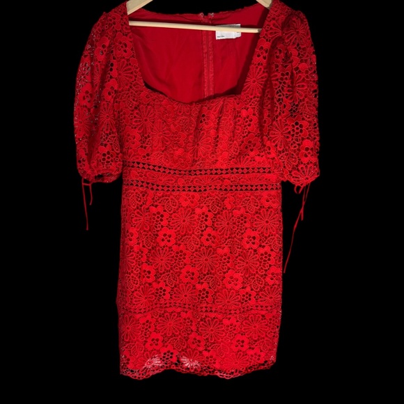 ASOS Red Lace Tie Sleeve Mini Tea Dress Sz 12 - Picture 2 of 7